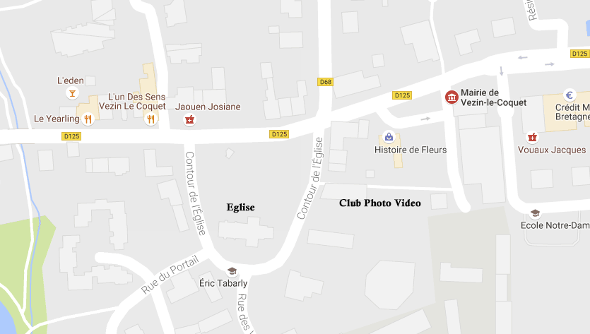 Plan de Vezin-le-Coquet : le club photo se trouve à la Maison des associations, 5 Ctr de l'Église.